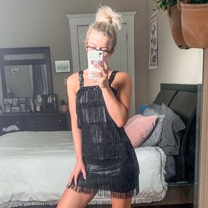 Black Sequin / Fringe Cocktail Dress